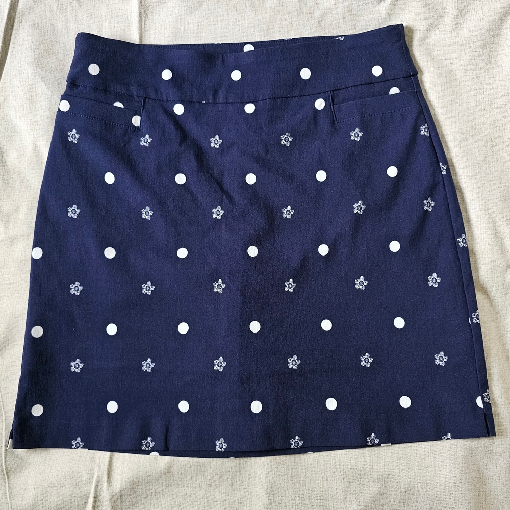 Kim Rogers Navy White Polka Dot Floral A-Line Skirt with Built-in Shorts Size 10